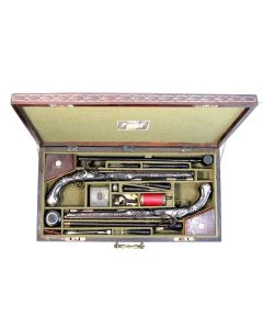 Very Fine Pair of 20 Bore Silver Mounted Flintlock Pistols by Mortimer