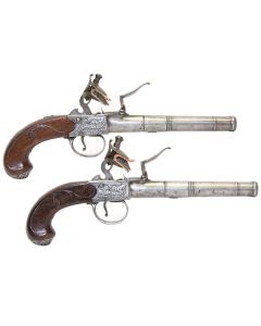 Pair of Cannon Barrel Queen Anne Flintlock Pistols