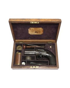 Cased Irish 60 Bore Percussion Six Shot Pepperbox Revolver by Wm. & Jn. Rigby, Dublin